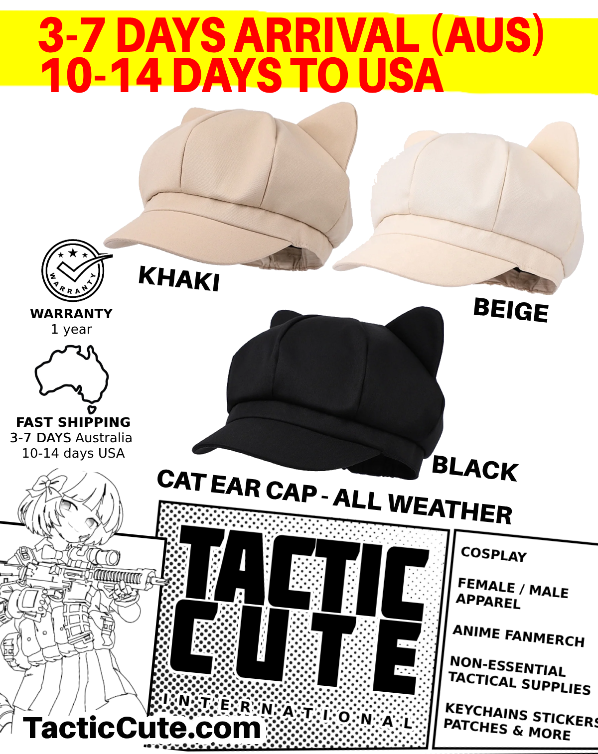 TTC Cat Ear Cappie Miside Cap 4 blue beige white black khaki - NOT DROPSHIPPED
