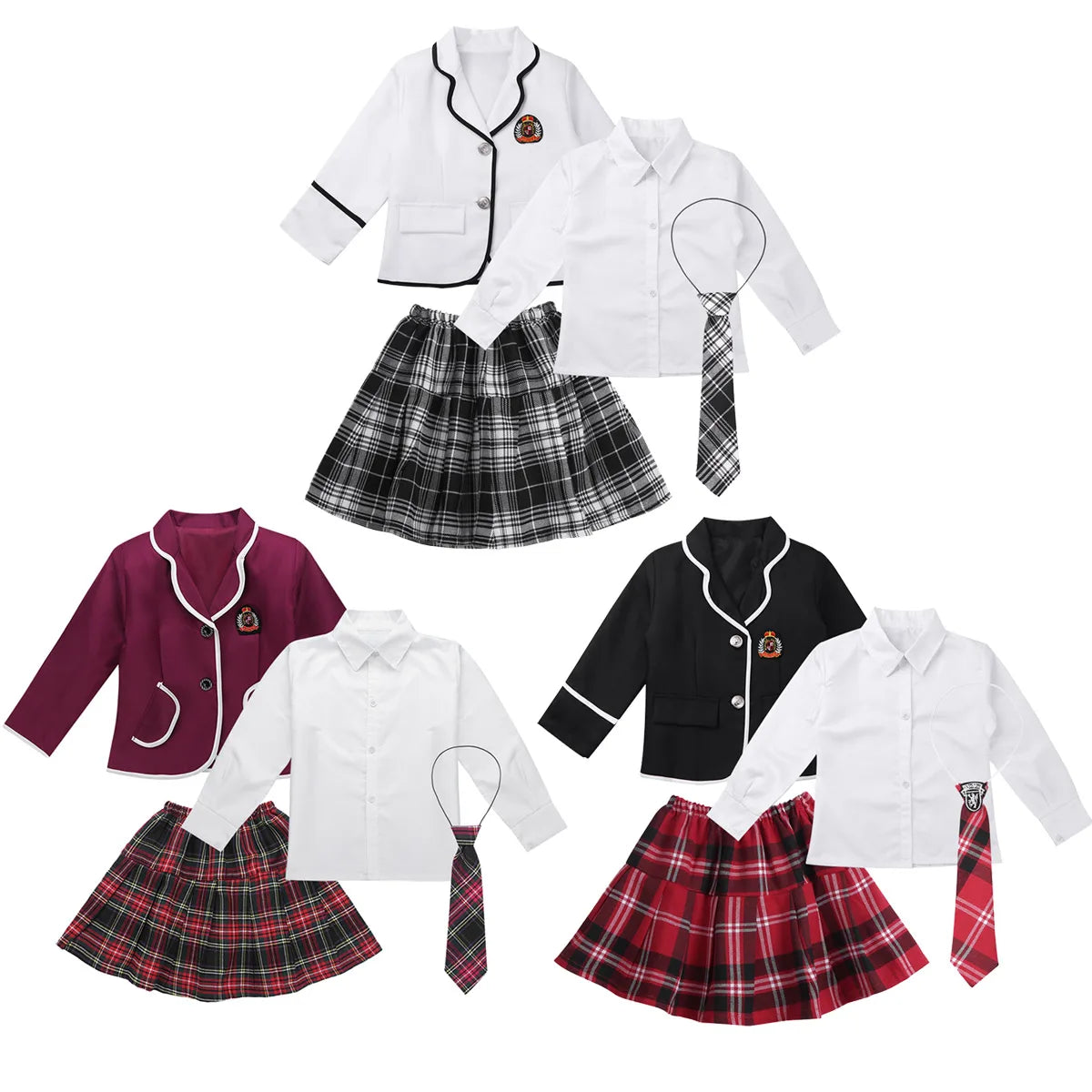 Kids Teens Japanese Anime Cosplay Students Costume Girls British Style School Uniform Coat with Shirt Tie Mini Skirt Set