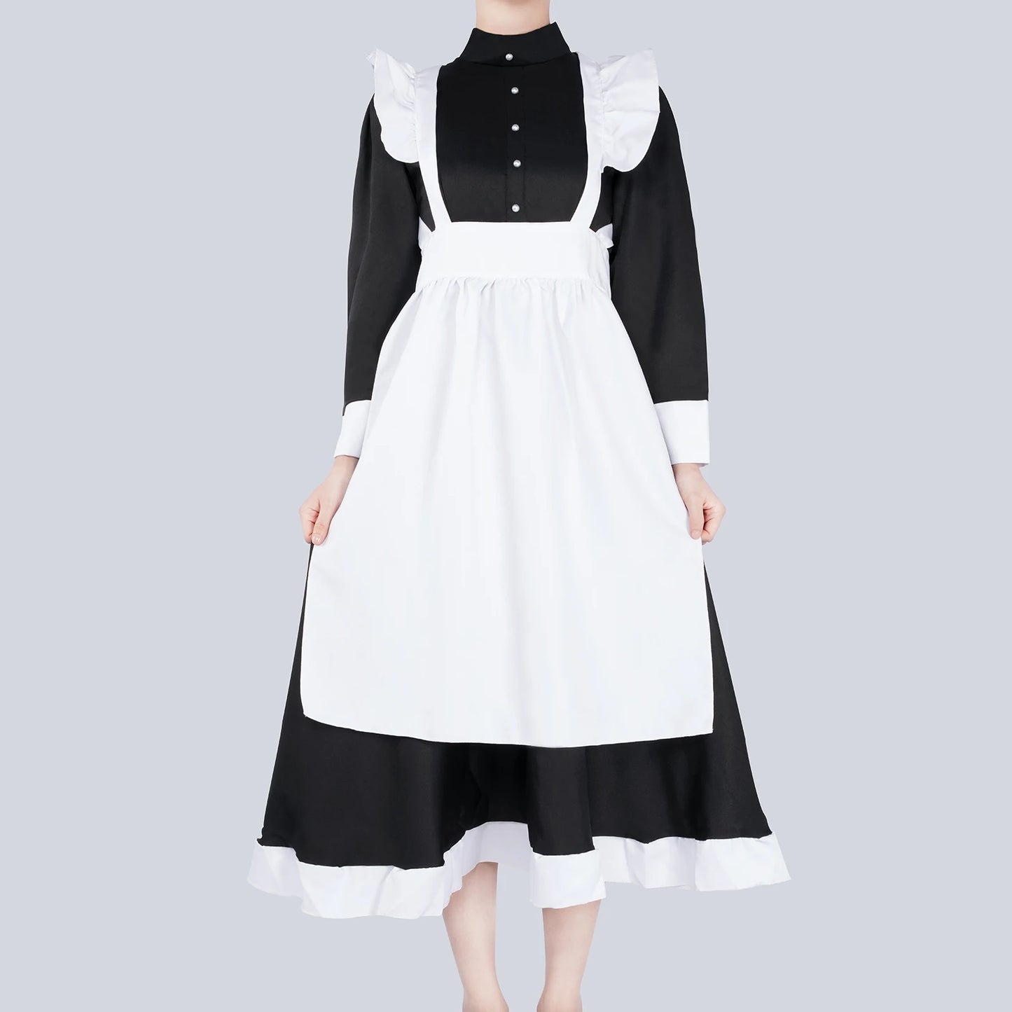 STSVZORR COSplay costume black and white maid clothes British style pearl line long coffee shop maid COS uniform