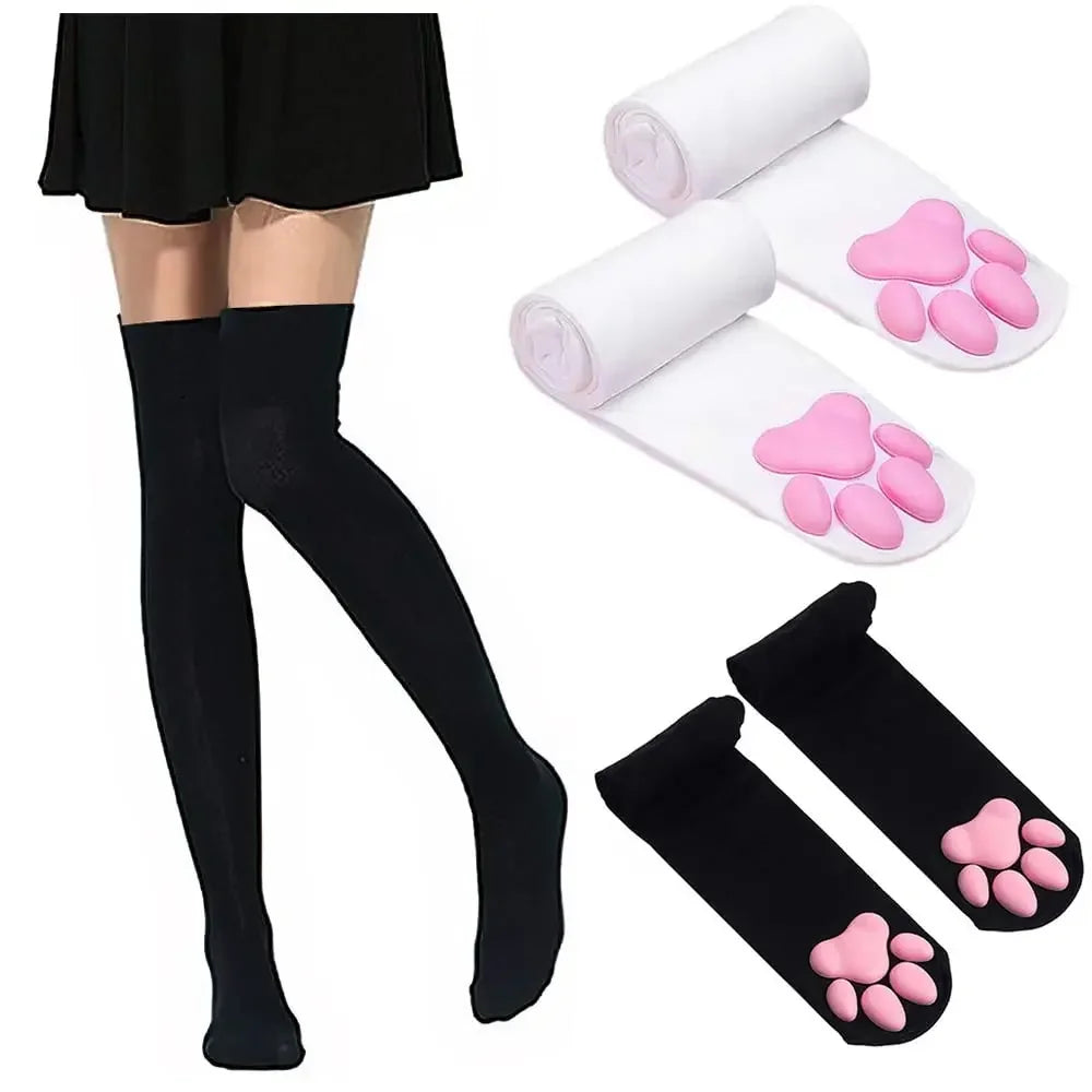 Cat Paw Thigh High Socks Sleeves Stocking Sexy 3D Toe Beans Stocking Mittens Kitten Claw Pad Socks for Girl Women Cosplay Set