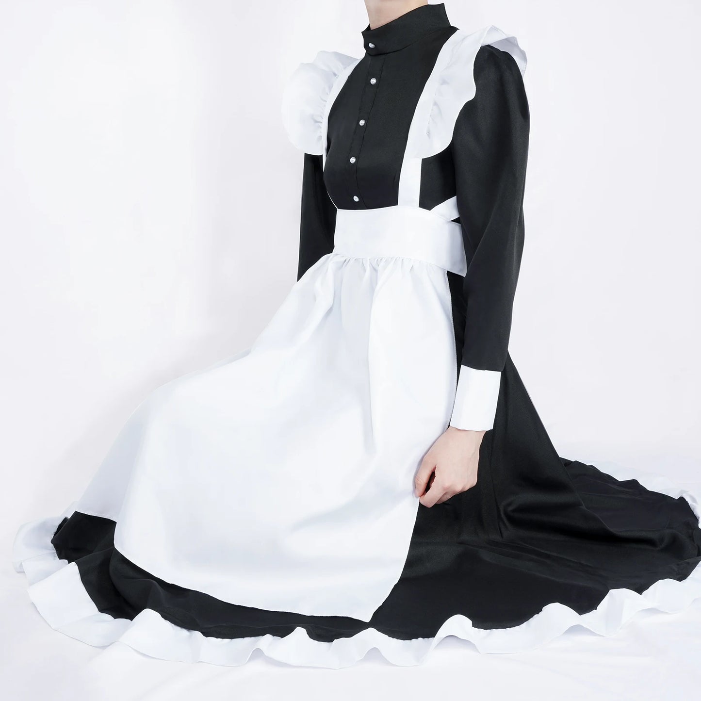 STSVZORR COSplay costume black and white maid clothes British style pearl line long coffee shop maid COS uniform